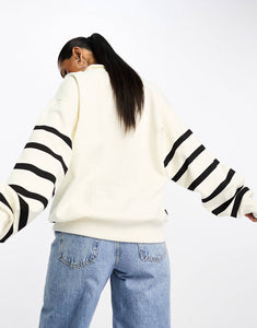 DESIGN half zip striped sweatshirt ecru