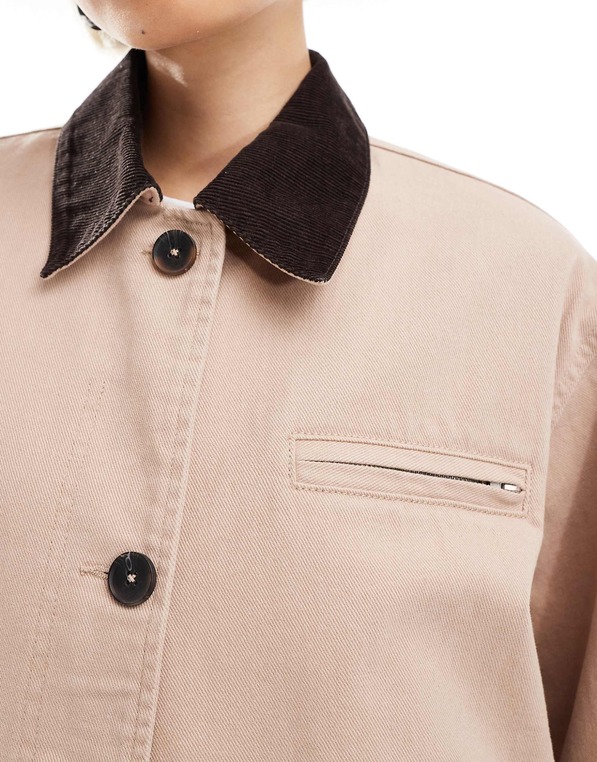 DESIGN bomber barn jacket with chocolate collar dusty pink