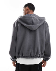 DESIGN wool look bomber jacket hood grey