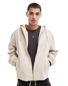 DESIGN oversized hooded cotton canvas jacket beige