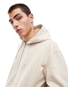 DESIGN oversized hooded cotton canvas jacket beige