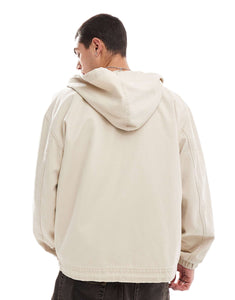 DESIGN oversized hooded cotton canvas jacket beige