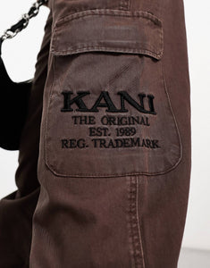 Karl Kani retro wide leg cargo trousers washed brown