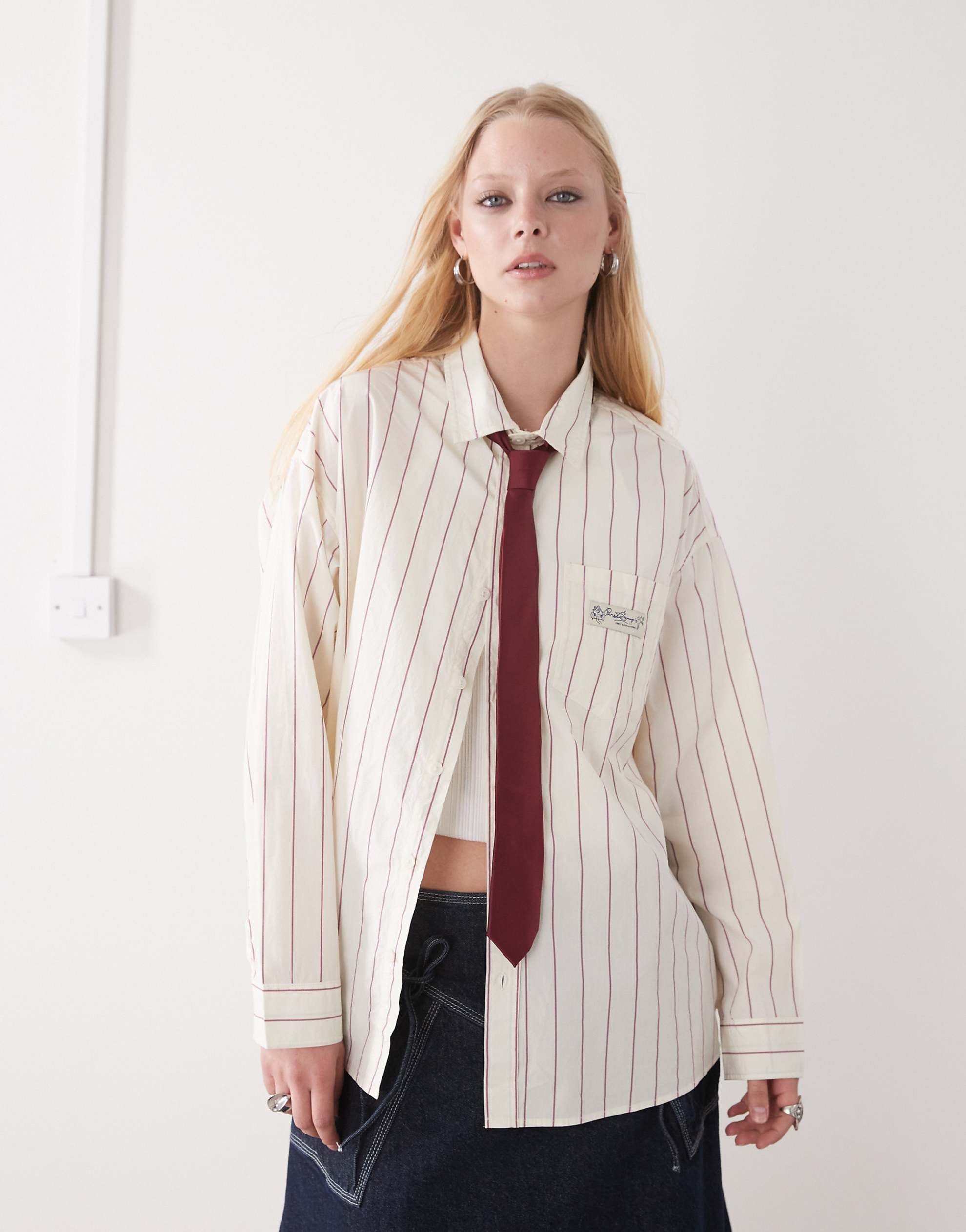 Obey Primavera stripe logo shirt pale yellow