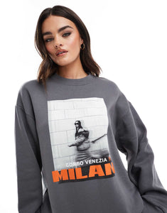 DESIGN oversized sweatshirt milan graphic charcoal