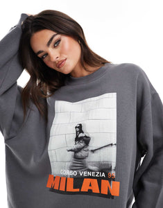 DESIGN oversized sweatshirt milan graphic charcoal