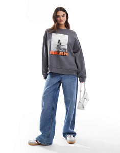 DESIGN oversized sweatshirt milan graphic charcoal