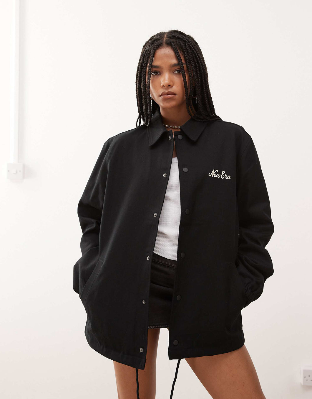 New Era motif back coach jacket black