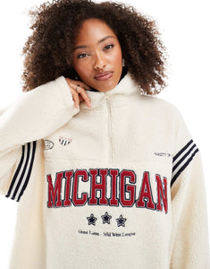 DESIGN borg fleece half zip michigan city graphic cream