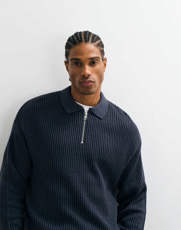 JJ Rebel quarter zip polo indigo blue.