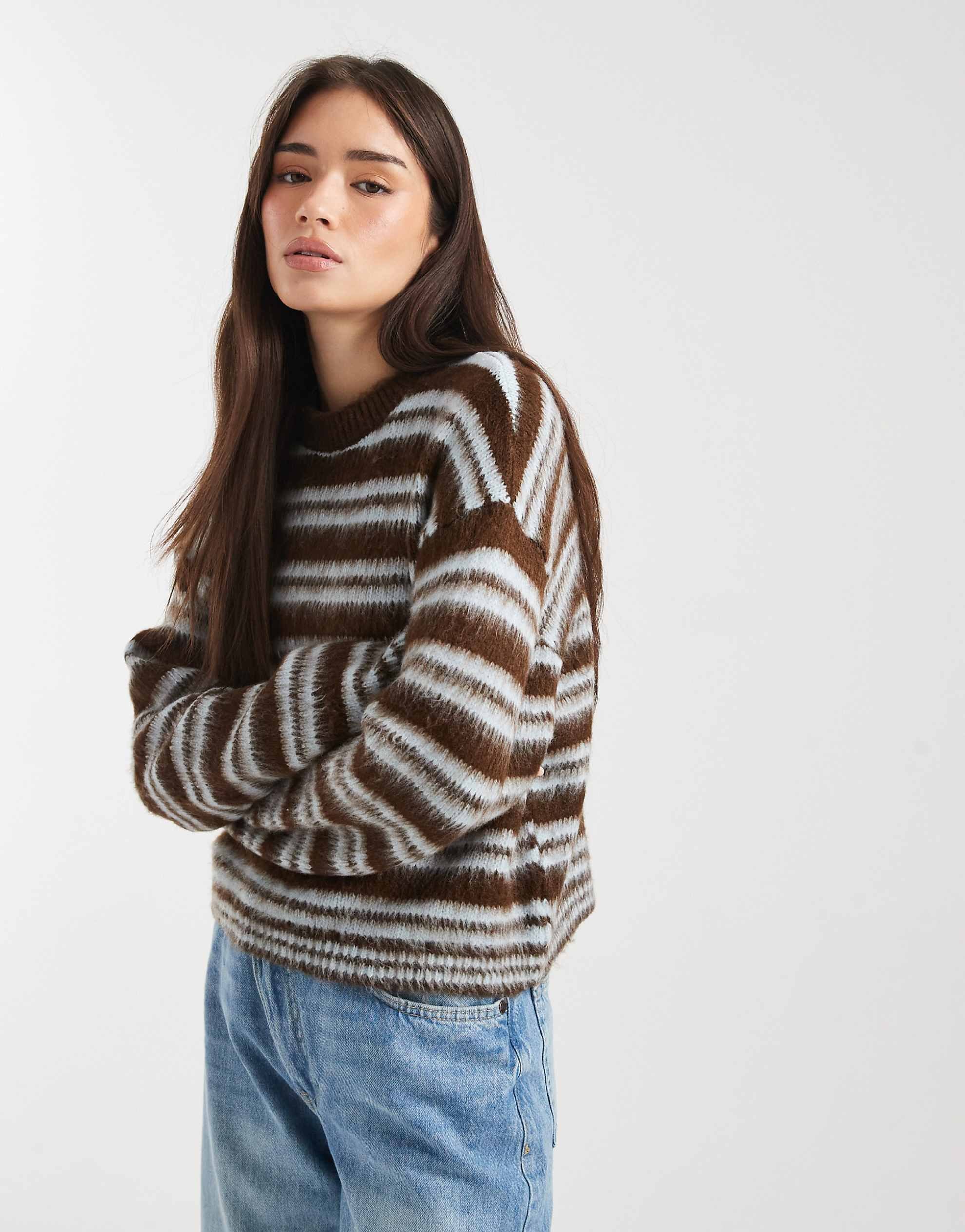 DESIGN knitted jumper brown brushed stripe