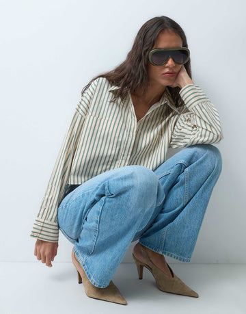 DESIGN cropped shirt stone stripe
