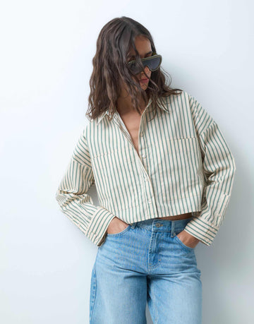 DESIGN cropped shirt stone stripe