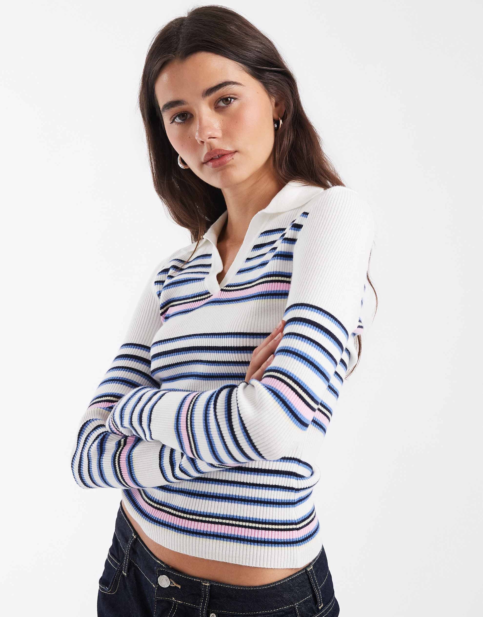 DESIGN knitted polo top jumper stripe