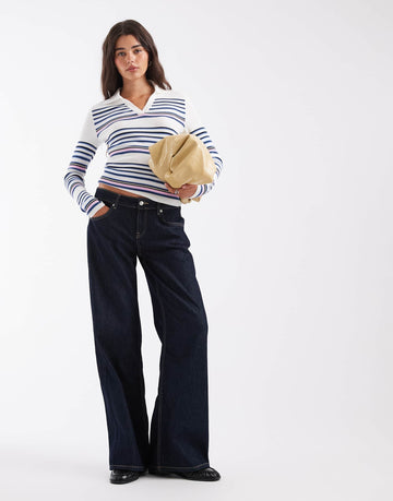 DESIGN knitted polo top jumper stripe