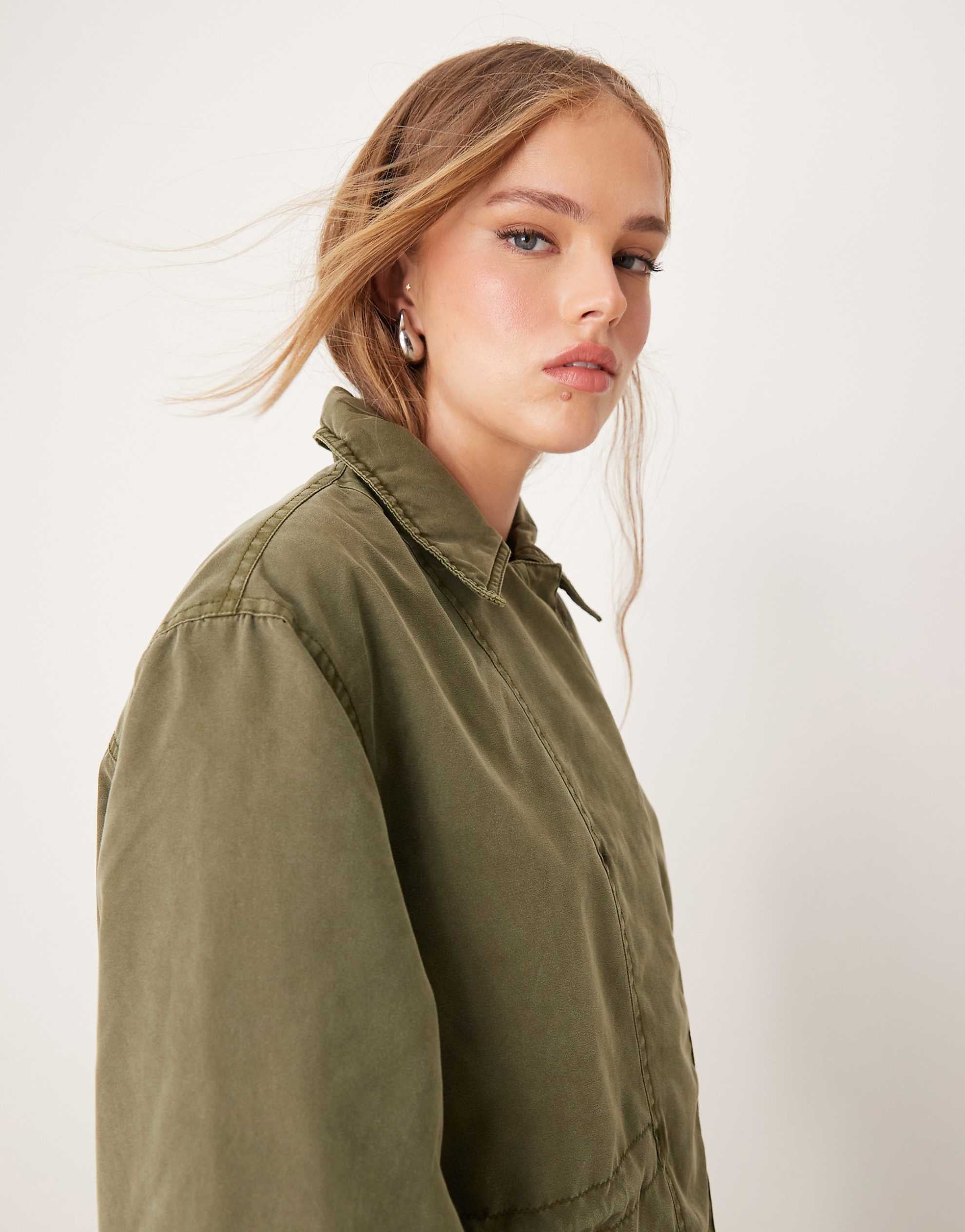 JDY quilted lining utility coat khaki