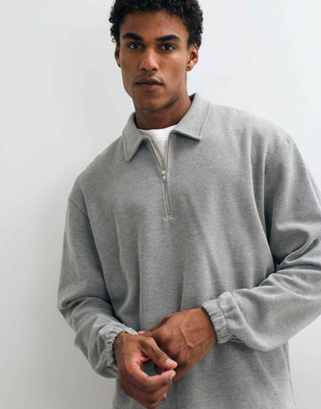 DESIGN relaxed pique quarter zip sweatshirt grey