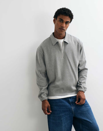 DESIGN relaxed pique quarter zip sweatshirt grey