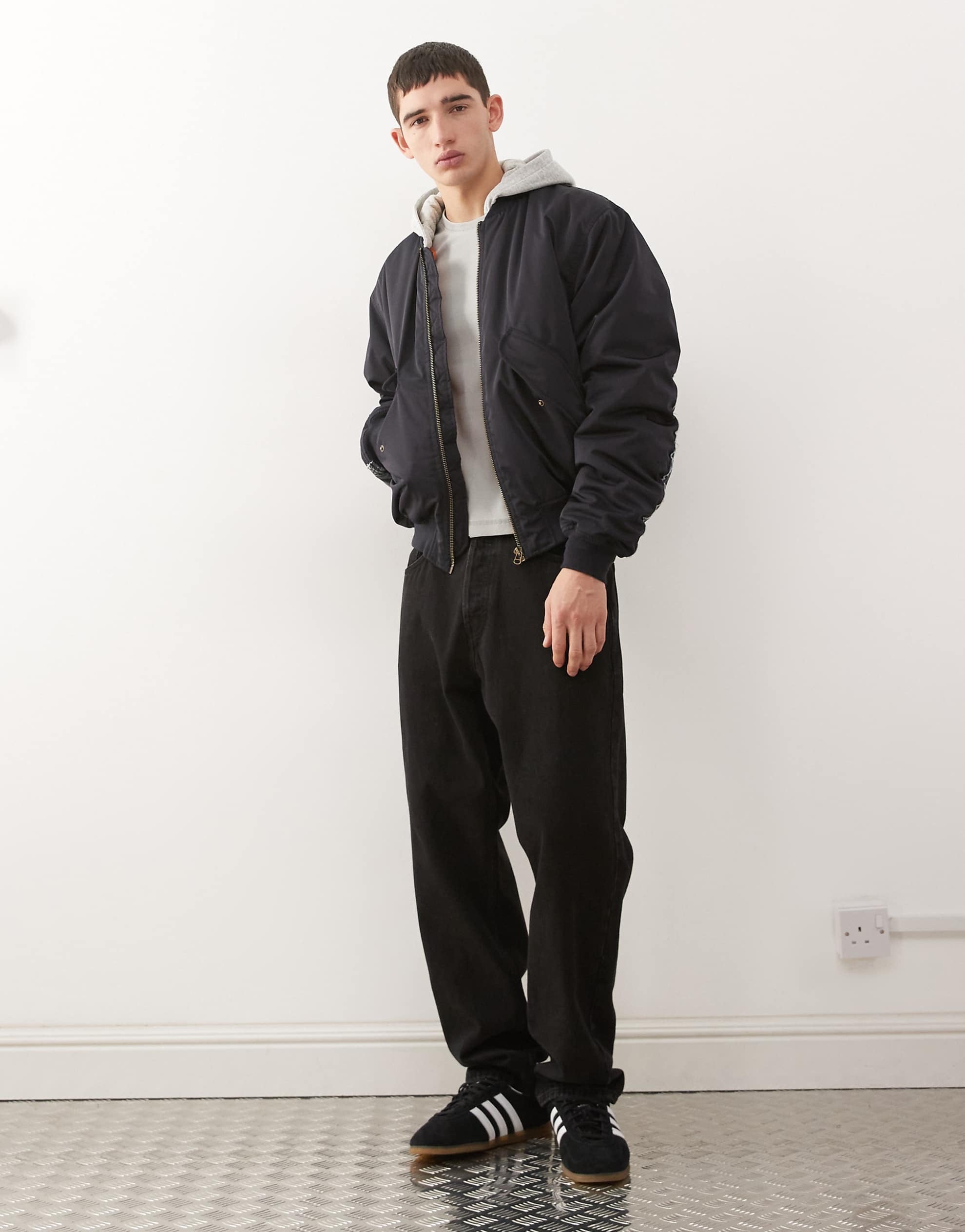 Weekday bomber jacket jersey hood camo dark navy