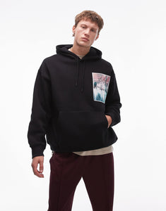 Topman oversized fit hoodie floral black