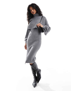 Pieces knitted midi dress roll neck jumper co-ord silver glitter