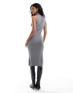 Pieces knitted midi dress roll neck jumper co-ord silver glitter