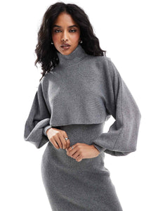 Pieces knitted midi dress roll neck jumper co-ord silver glitter