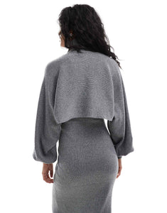 Pieces knitted midi dress roll neck jumper co-ord silver glitter