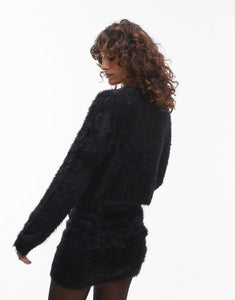 Knitted fluffy micro cardi skirt co-ord