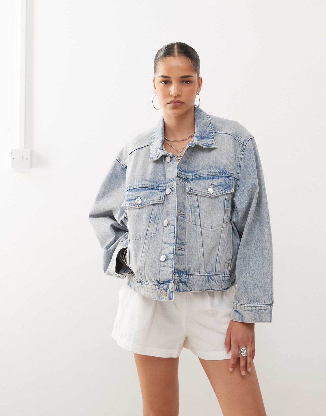 Monki oversized denim jacket light blue wash
