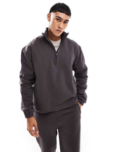 DESIGN boxy oversized half zip sweatshirt dark brown