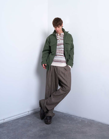 Topman regular fit fairisle stripe knitted polo ecru