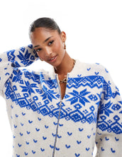 Load image into Gallery viewer, DESIGN knitted collar zip pattern cream blue