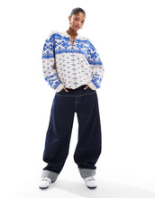 Load image into Gallery viewer, DESIGN knitted collar zip pattern cream blue