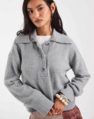 Free People trading up rugby polo knit jumper heather grey