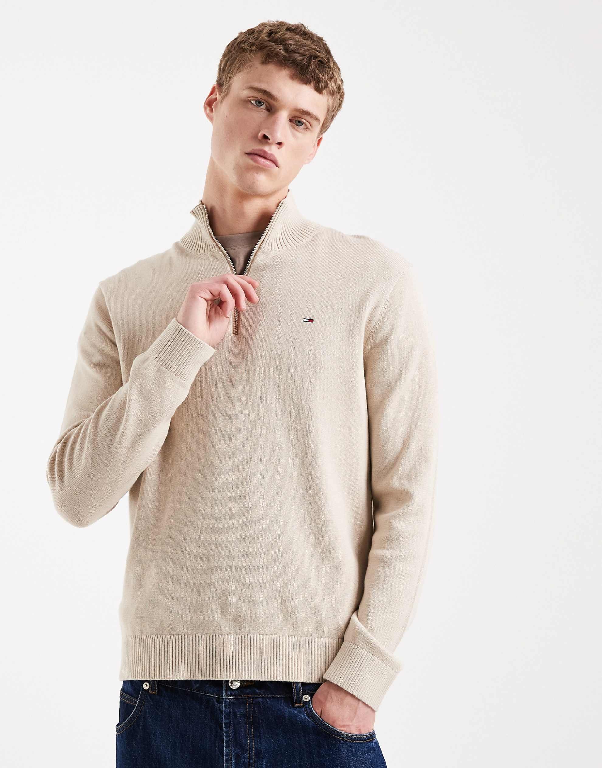 Tommy Jeans chest logo long sleeve polo shirt sand