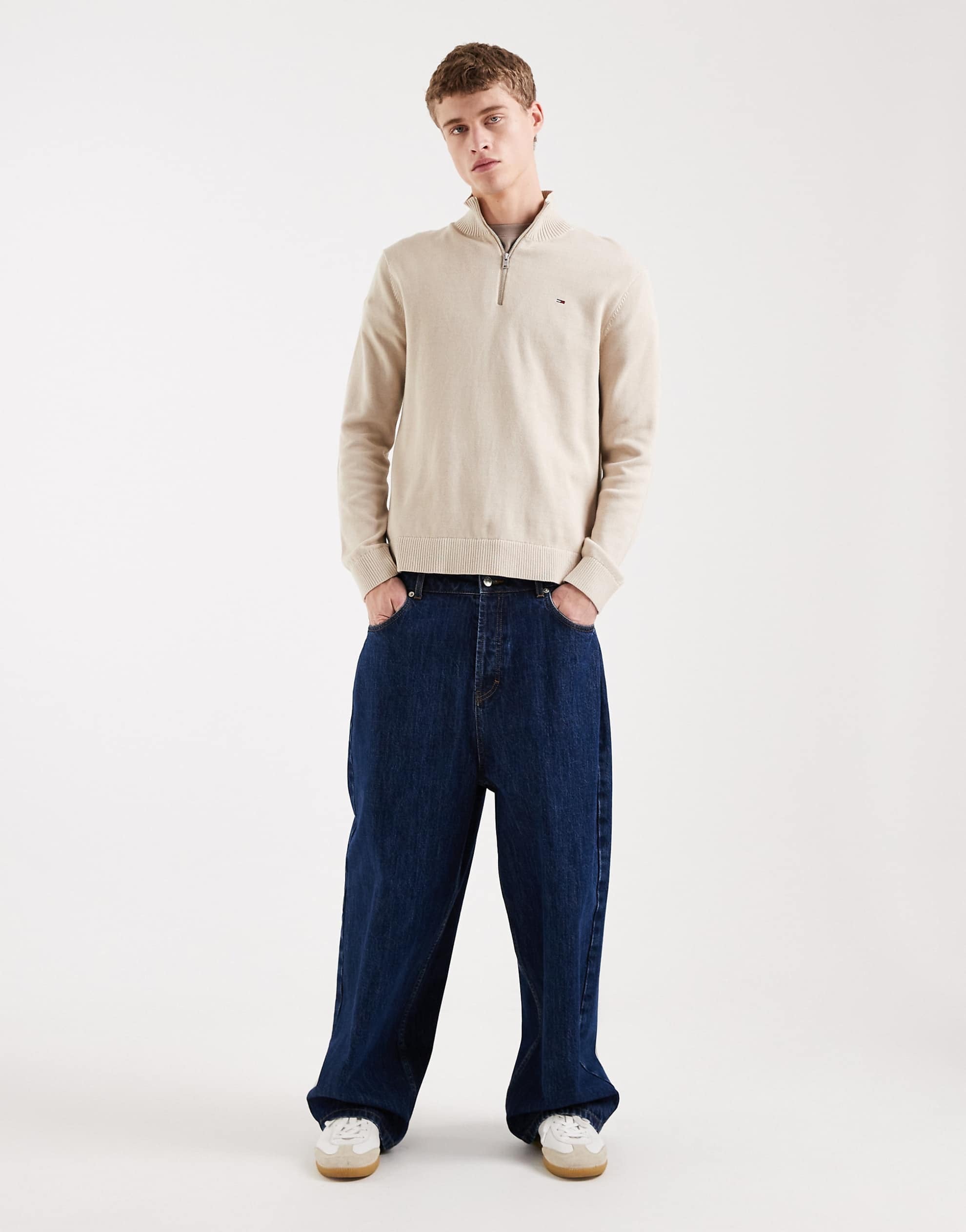 Tommy Jeans chest logo long sleeve polo shirt sand