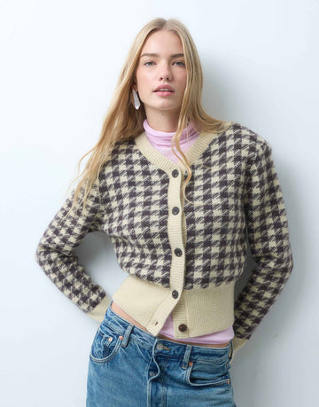 & Other Stories cashmere blend houndstooth cardigan beige