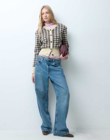 & Other Stories cashmere blend houndstooth cardigan beige