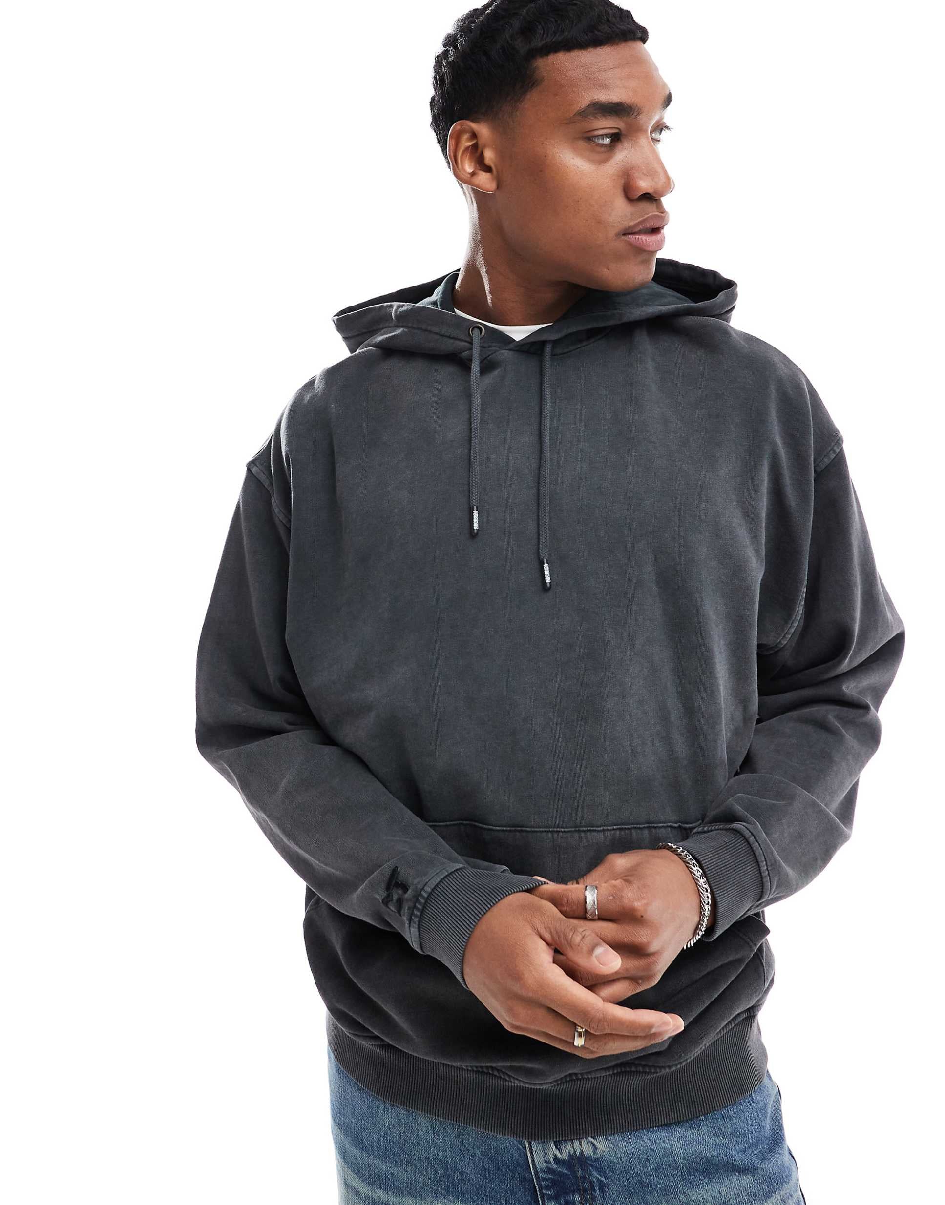 Crooked Tongues oversized hoodie washed black