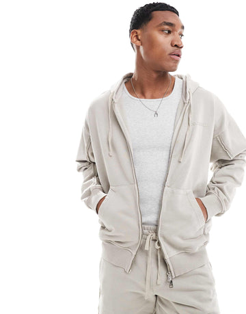 The Couture Club co-ord raw hoodie beige