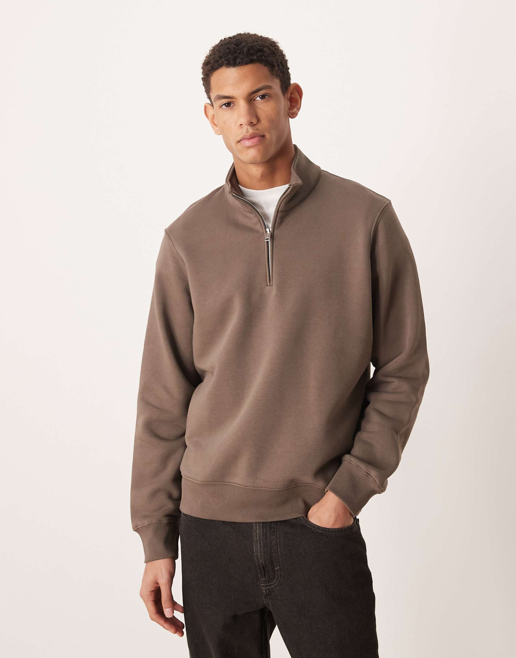 Mango quarter zip high neck sweatshirt brown