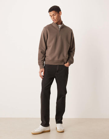Mango quarter zip high neck sweatshirt brown