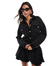 Load image into Gallery viewer, Morgan knit gold button cardigan black dogtooth