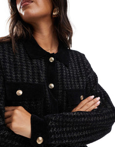 Morgan knit gold button cardigan black dogtooth