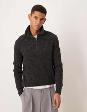 Load image into Gallery viewer, Mango wool mix salt pepper quarter zip polo top dark grey