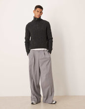 Load image into Gallery viewer, Mango wool mix salt pepper quarter zip polo top dark grey