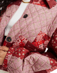 Edited patchwork quilt jacket red cherry