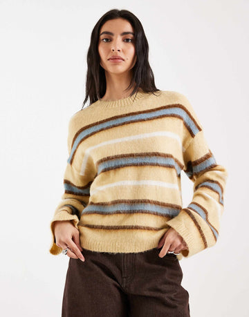 Vero Moda knitted crew neck jumper yellow multi stripe