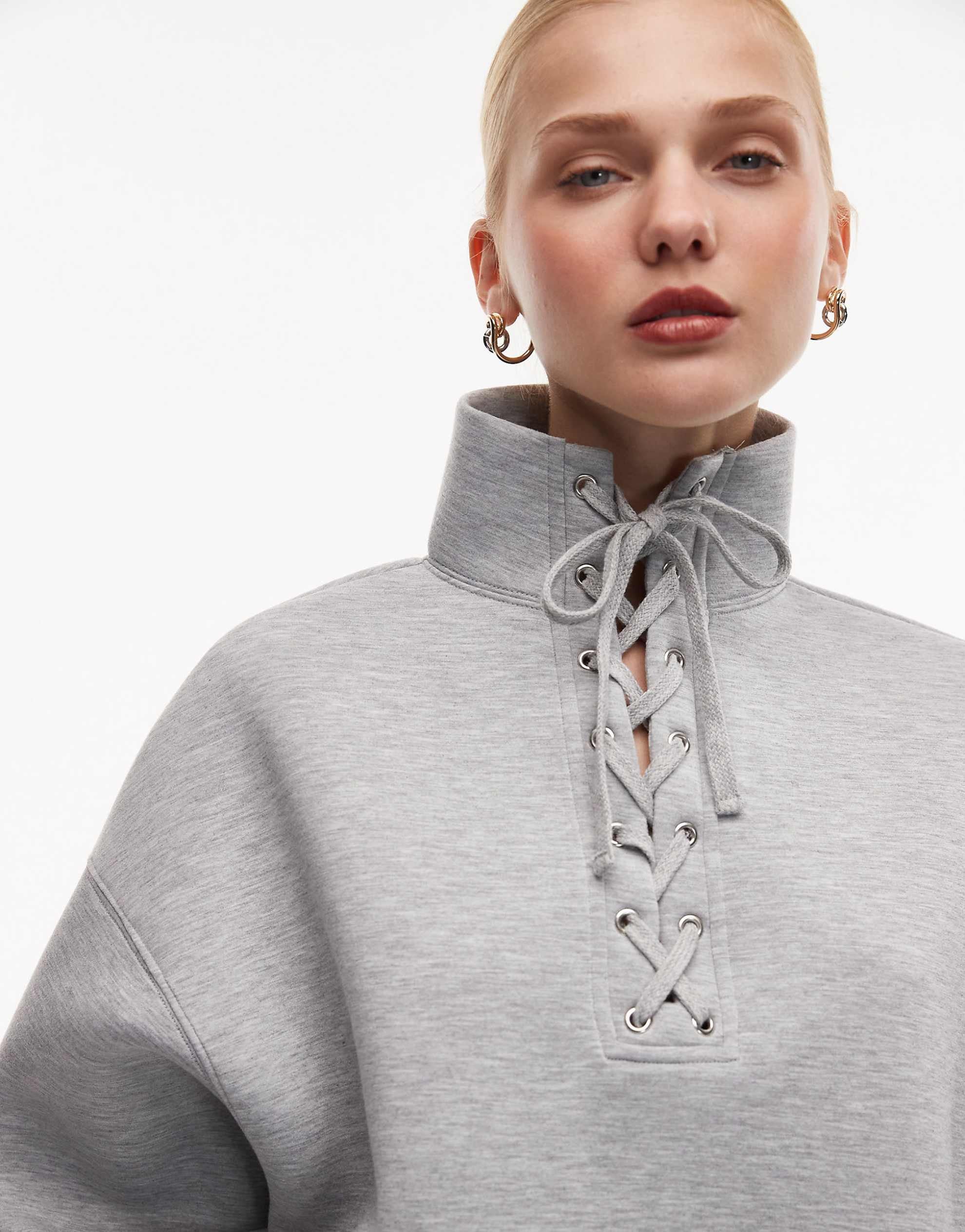 DESIGN funnel neck sweatshirt lace detail grey marl